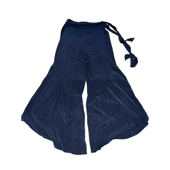 Halara Crinkle Textured Wide Flowy Leg Tie Waist Palazzo Pants Sz Medium Black Z - Picture 5 of 10